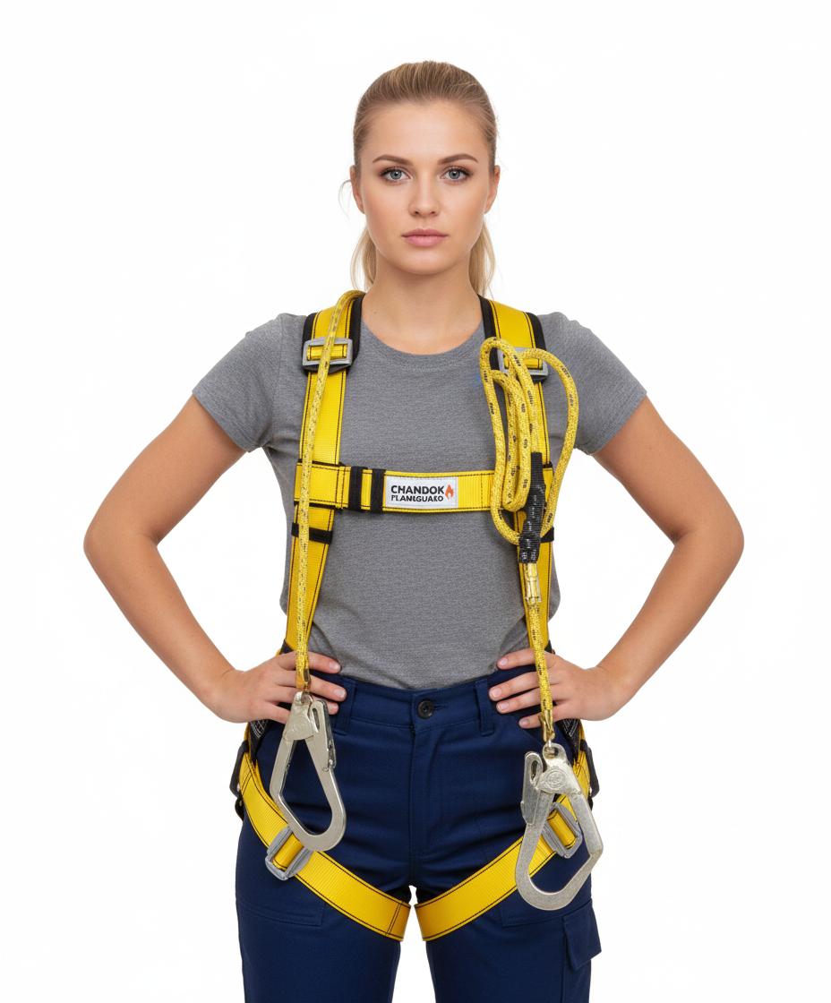Altiguard Safety Harness Belt for Height Workers with Dual Hooks | Free Size, Full Body Harness, Braided Rope Lanyard, Carabiner Hooks, Fall Protection